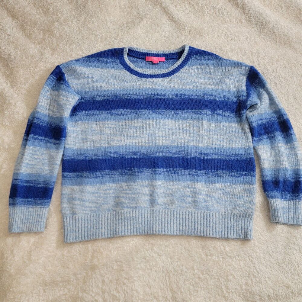 Lilly Pulitzer Elannie Sweater Blue Grotto Marled‎ Ombre Stripe Sz L Long Sleeve